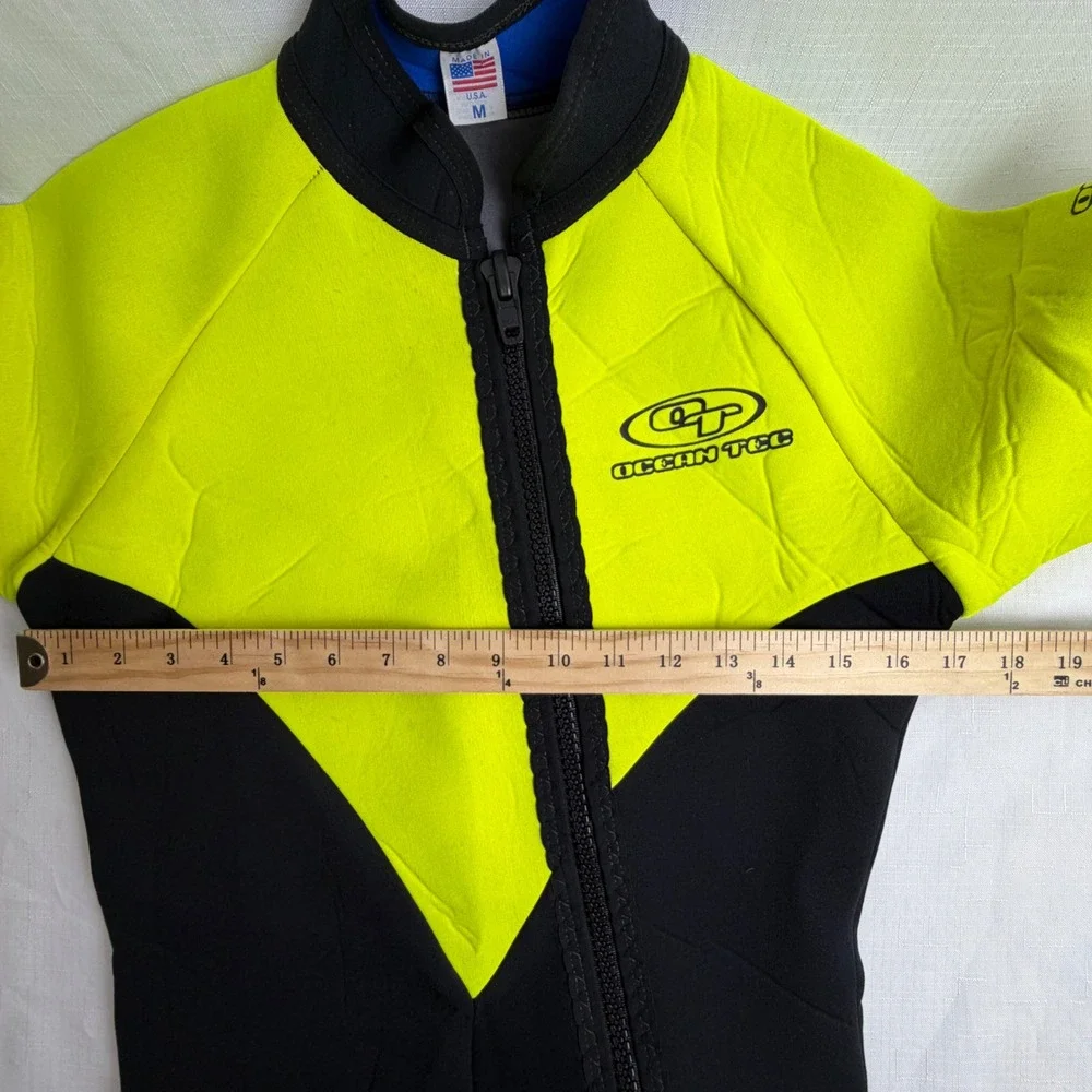 Ocean Tec Wetsuit Mens Medium (M) Neon Yellow Black 3/3 Spring Suit Vintage USA